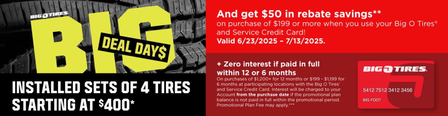 Get installed sets of four(4) tires starting at $400.00!