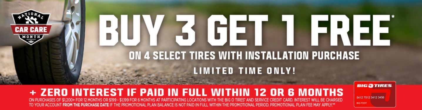 On 4 select, in-stock tires with installation purchase