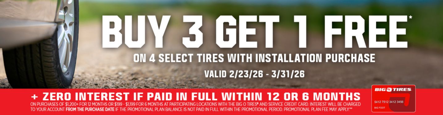 On 4 select, in-stock tires with installation purchase