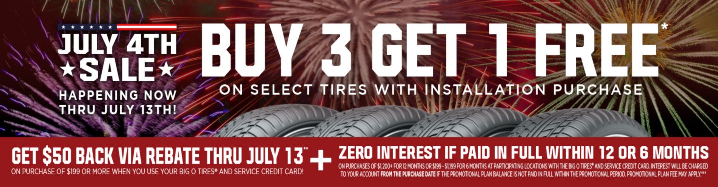 On 4 select, in-stock tires with installation purchase