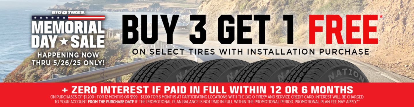 On 4 select, in-stock tires with installation purchase